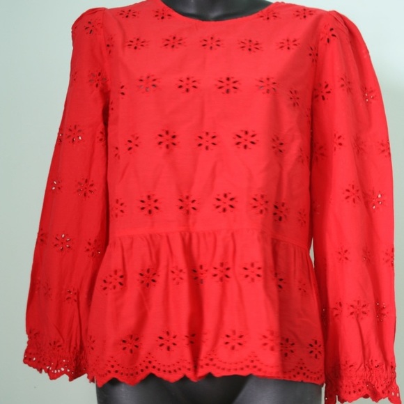 NEW Madewell Eyelet Keyhole Peplum Top - Picture 2 of 3